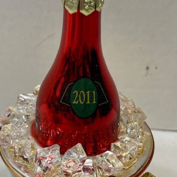 2011 Hand Blown Glass Christmas Champagne Bucket Ice Ornament Merry Christmas - Picture 3 of 16